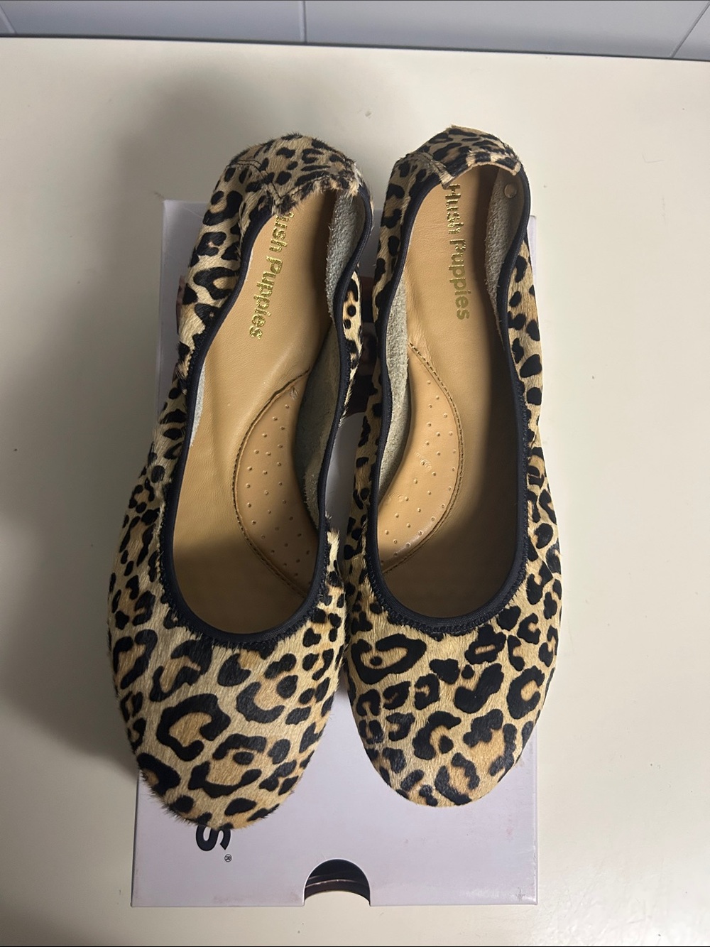 Hush Puppies Leopard Print Ballet Flats in Tan and Black
